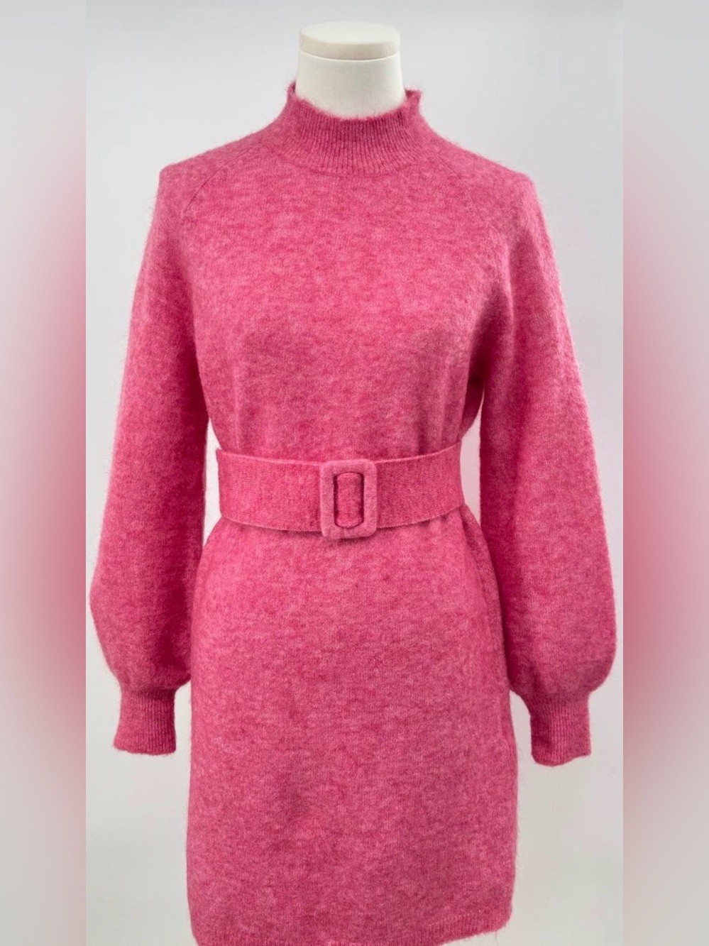 Sezane Enola Pink Sweater Dress Mock Neck Mohair Wool Mini Dress M